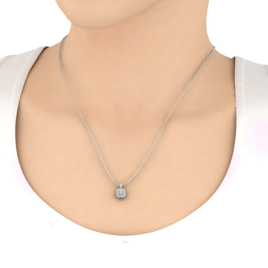 1/3 Carat Diamond Cushion Shaped Pendant Necklace in Gold (Silver Chain Included)