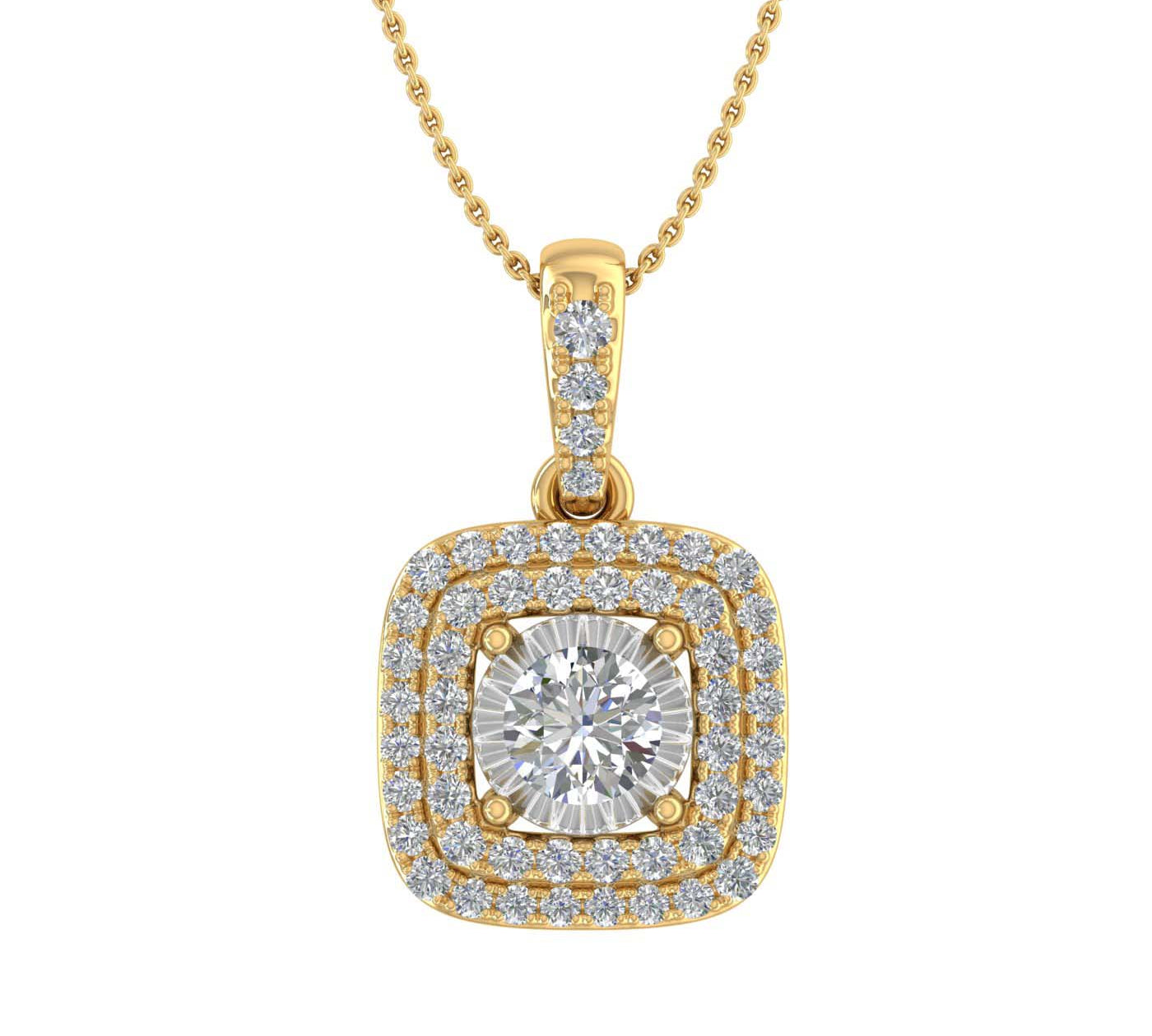 1/3 Carat Diamond Cushion Shaped Pendant Necklace in Gold (Silver Chain Included)