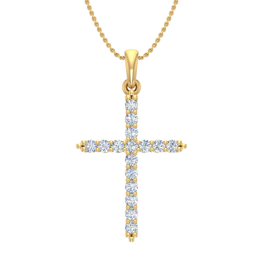 1/3 Carat Diamond Cross Pendant Necklace in Gold (Silver Cable Chain)