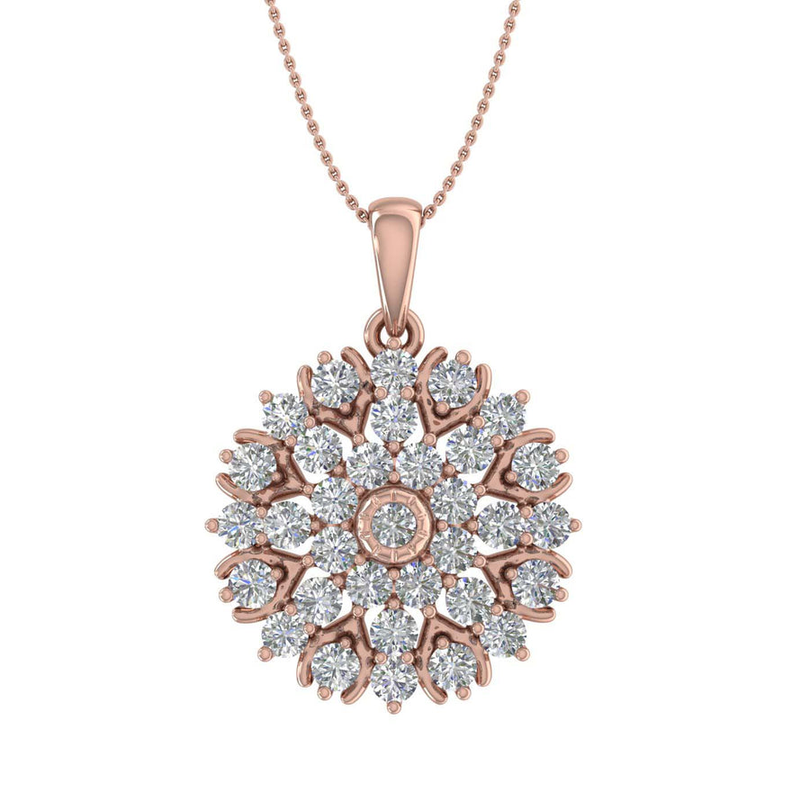 1 Carat (ctw) Diamond Flower Shaped Pendant Necklace in Gold