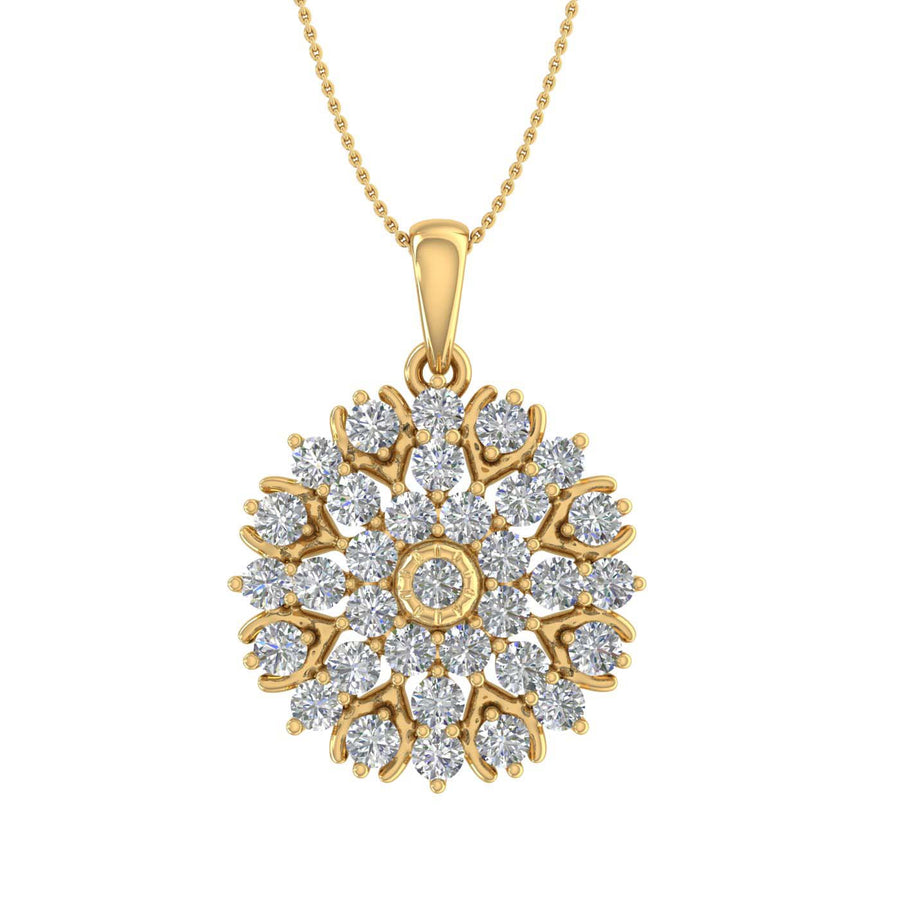 1 Carat (ctw) Diamond Flower Shaped Pendant Necklace in Gold (Silver Chain Included) - IGI Certified