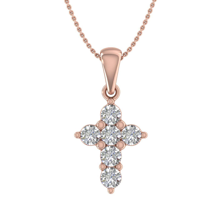 1/2 Carat Diamond Cross Pendant Necklace in Gold (Silver Chain Included) - IGI Certified