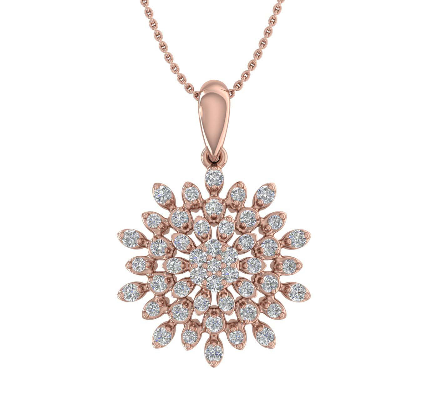 0.15 Carat Diamond Flower Shaped Pendant Necklace in Gold (Silver Chain Included)