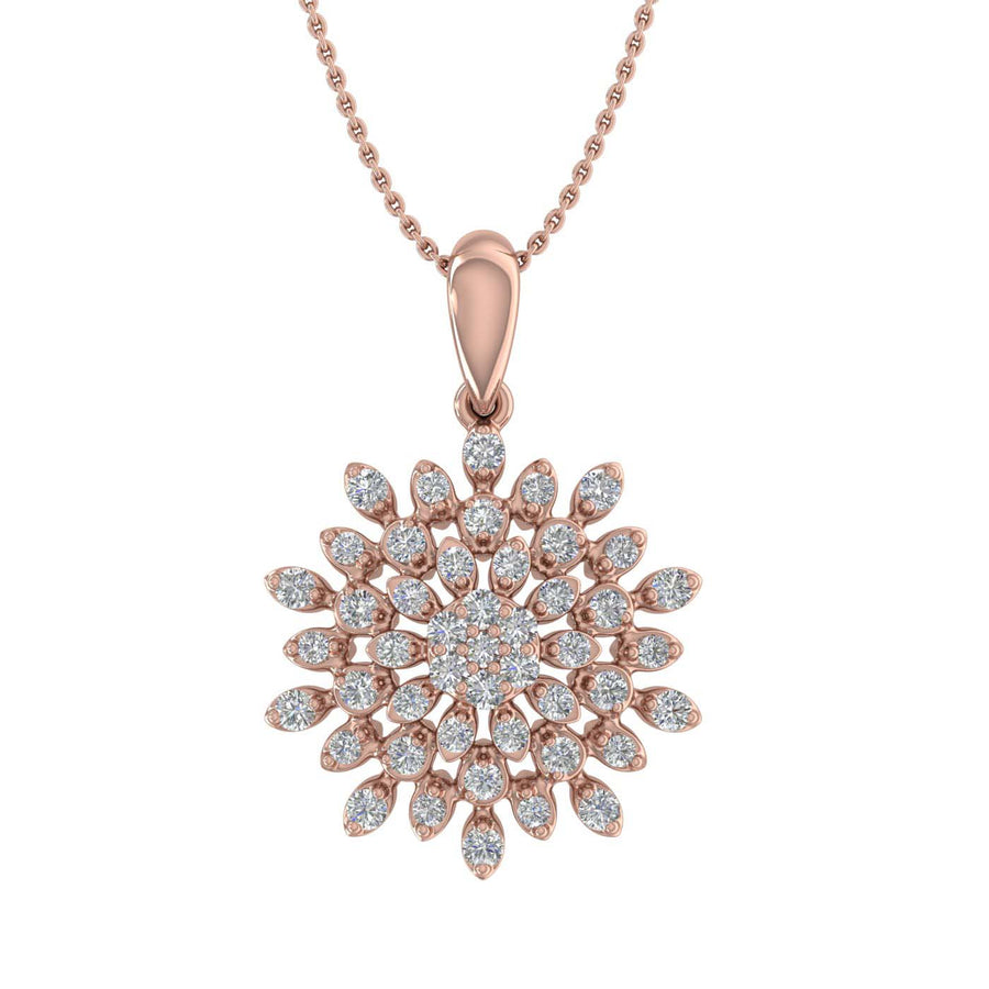 0.15 Carat Diamond Flower Shaped Pendant Necklace in Gold (Silver Chain Included)