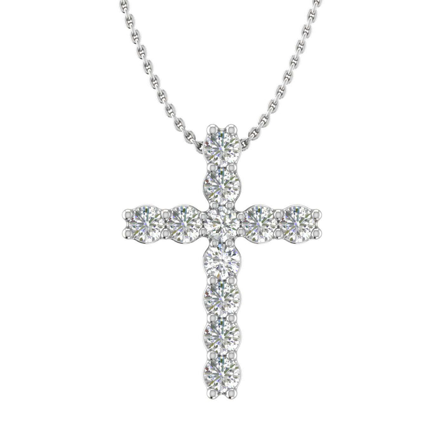 Gold Diamond Cross Pendant Necklace (0.15 Carat) (Silver Chain Included)