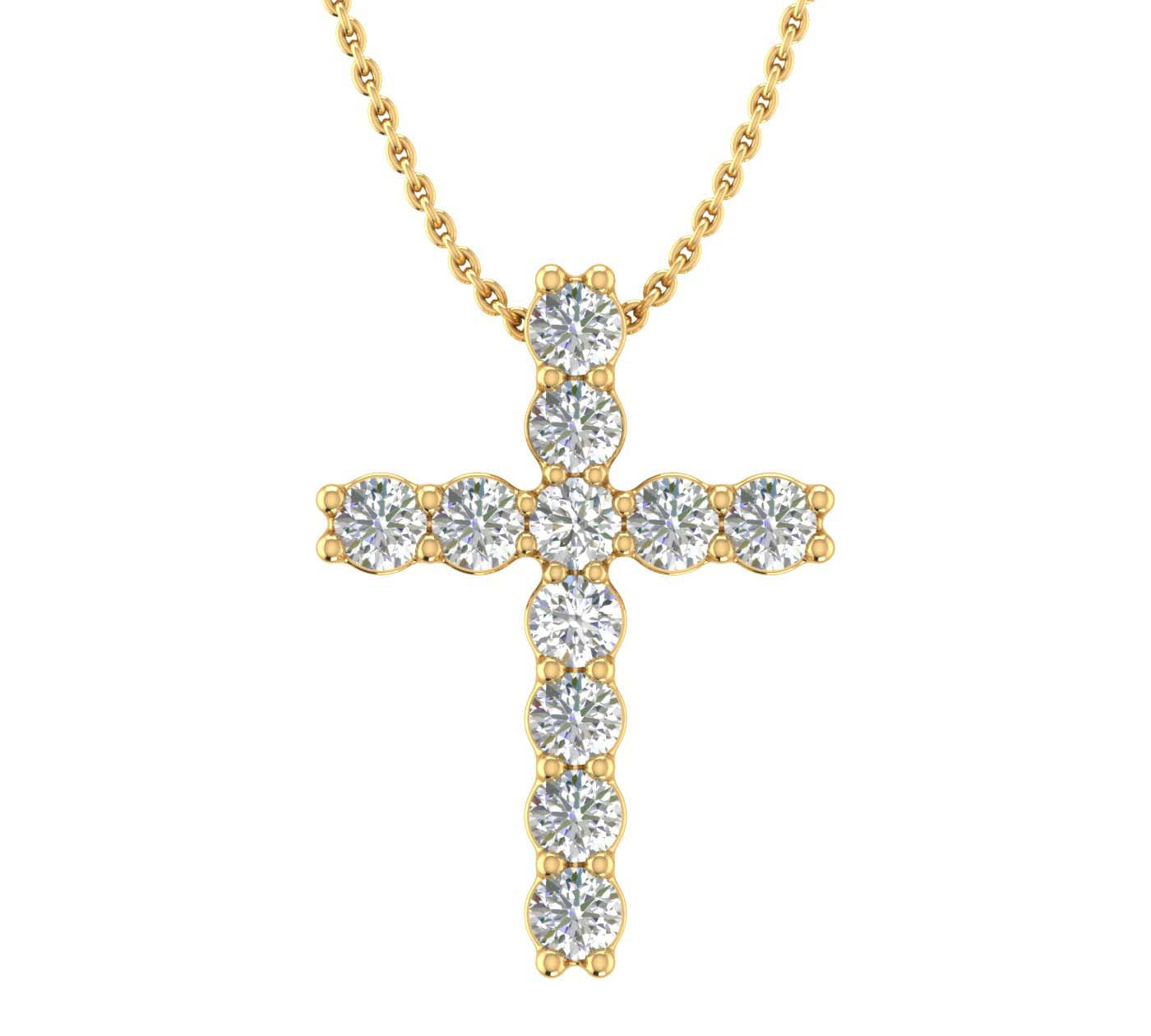 Gold Diamond Cross Pendant Necklace (0.15 Carat) (Silver Chain Included)