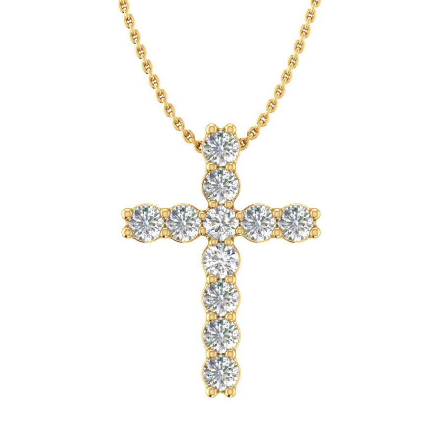 Gold Diamond Cross Pendant Necklace (0.15 Carat) (Silver Chain Included) - IGI Certified