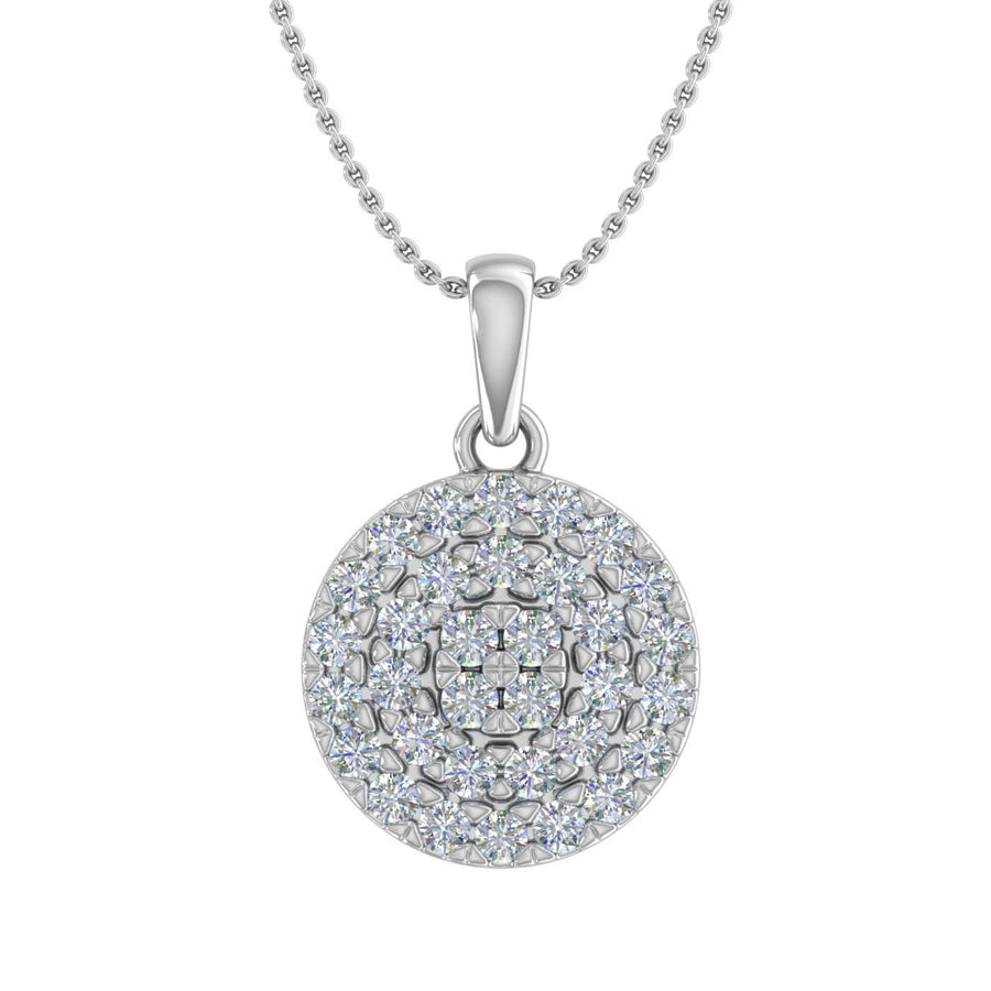1/2 Carat Diamond Circle Halo Pendant Necklace in Gold (Silver Cable Chain)