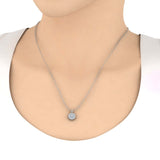1/2 Carat Diamond Circle Halo Pendant Necklace in Gold (Silver Cable Chain) - IGI Certified