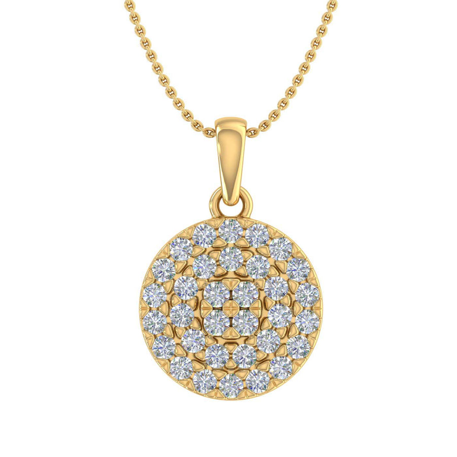 1/2 Carat Diamond Circle Halo Pendant Necklace in Gold (Silver Cable Chain) - IGI Certified