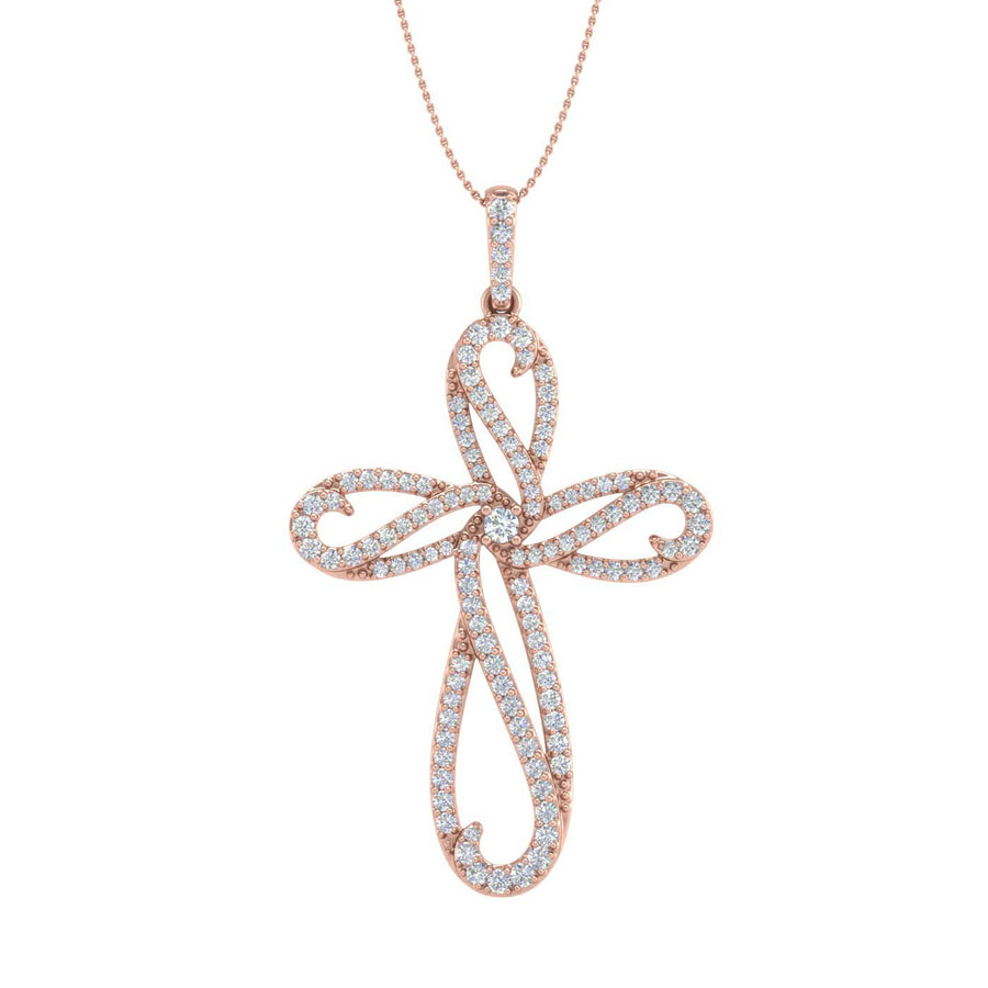 0.65 Carat Diamond Cross Pendant Necklace in Gold (Silver Chain Included)