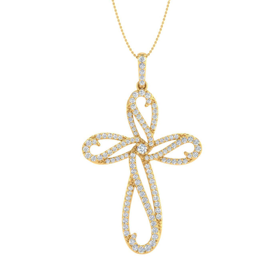 0.65 Carat Diamond Cross Pendant Necklace in Gold (Silver Chain Included) - IGI Certified