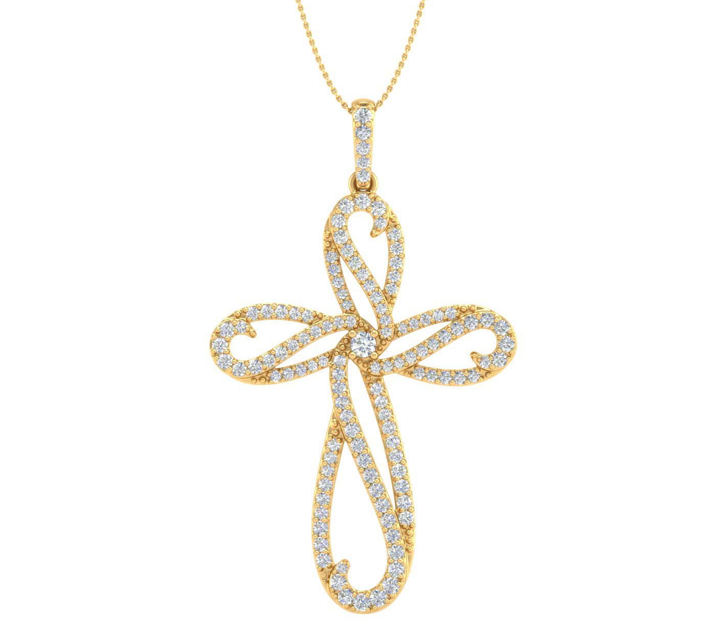 0.65 Carat Diamond Cross Pendant Necklace in Gold (Silver Chain Included)