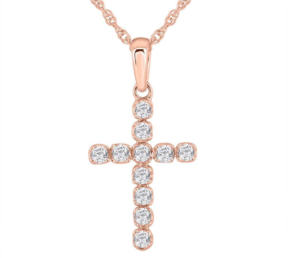 1/4 Carat Diamond Cross Pendant Necklace in Gold (Silver Chain Included)