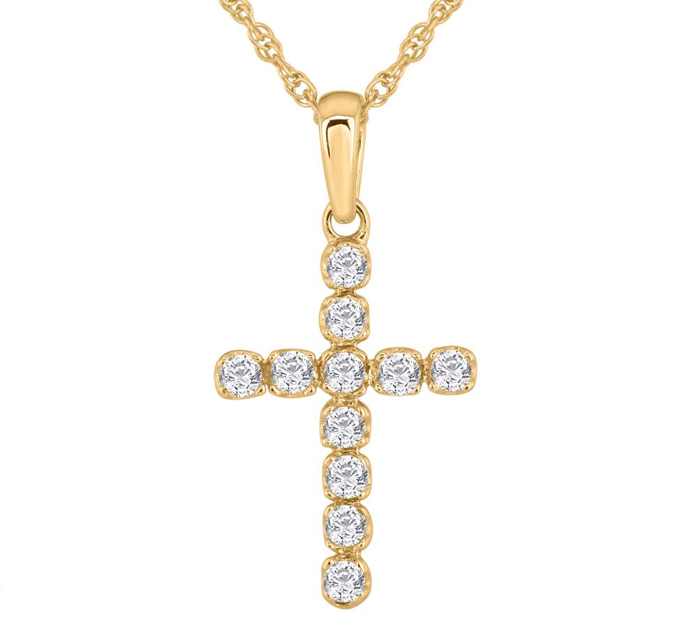 1/4 Carat Diamond Cross Pendant Necklace in Gold (Silver Chain Included)