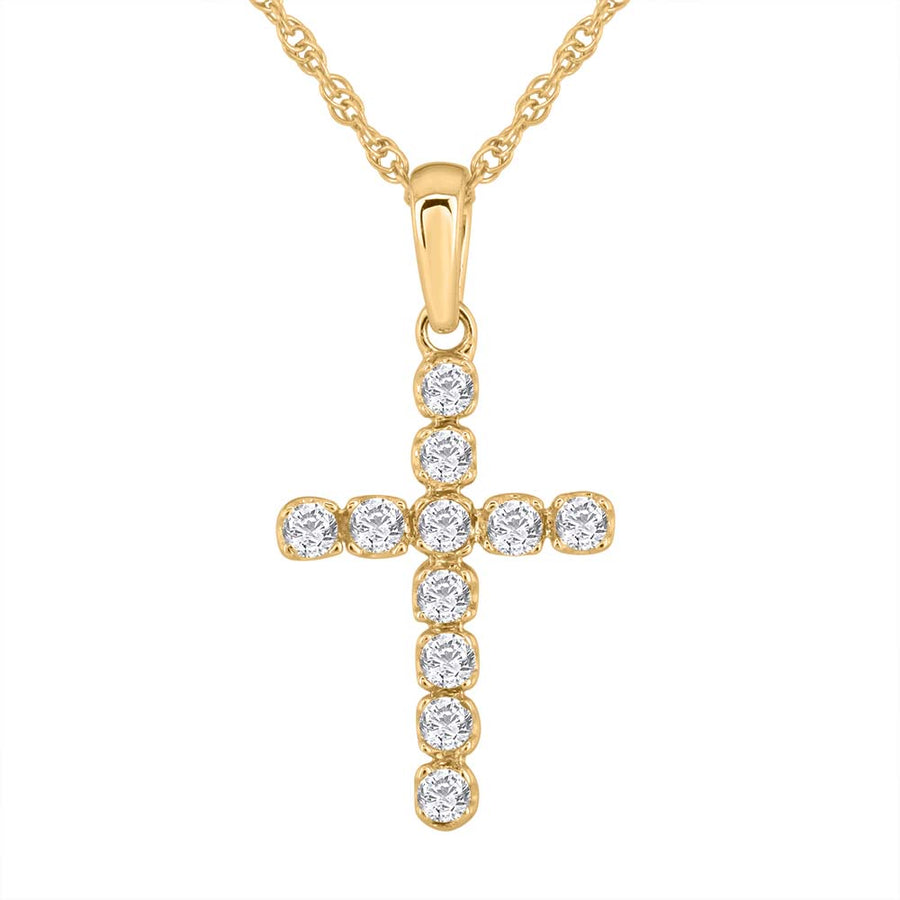 1/4 Carat Diamond Cross Pendant Necklace in Gold (Silver Chain Included) - IGI Certified