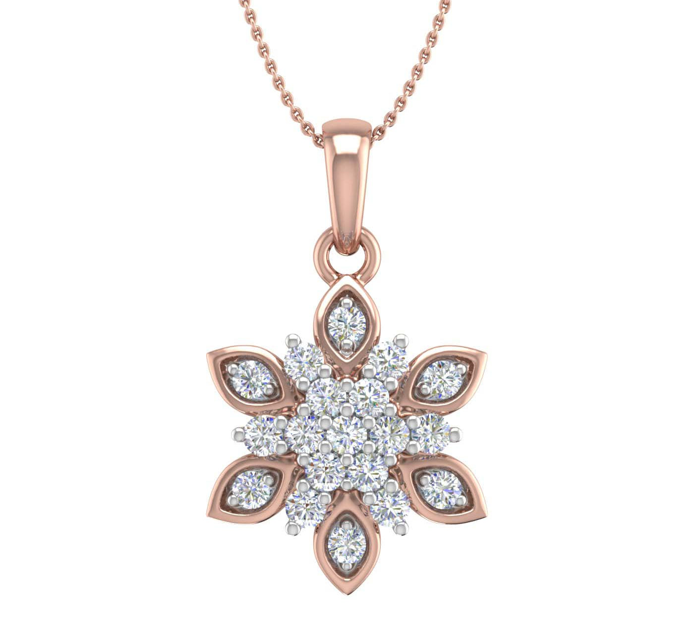 1/4 Carat Diamond Floral Cluster Pendant Necklace in Gold (Silver Chain Included)