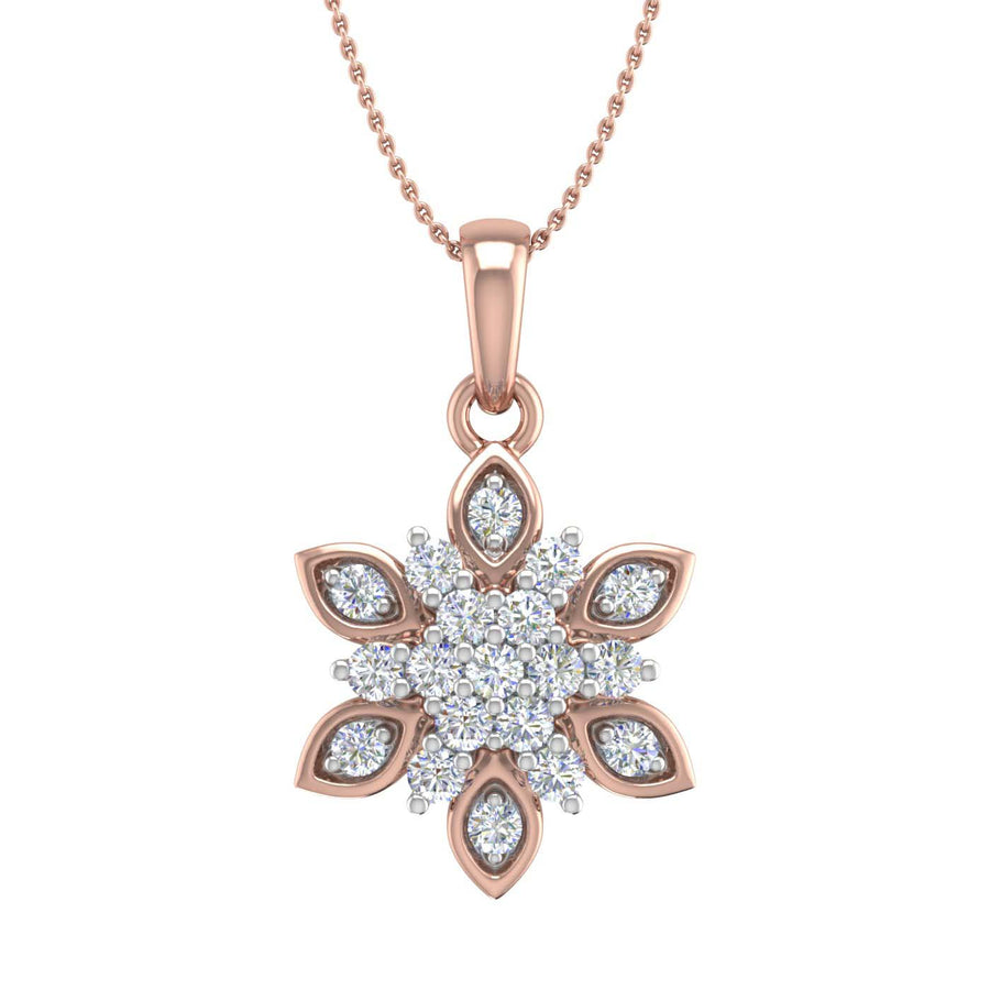 1/4 Carat Diamond Floral Cluster Pendant Necklace in Gold (Silver Chain Included)