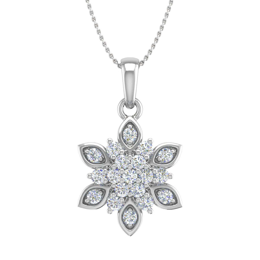 1/4 Carat Diamond Floral Cluster Pendant Necklace in Gold (Silver Chain Included) - IGI Certified