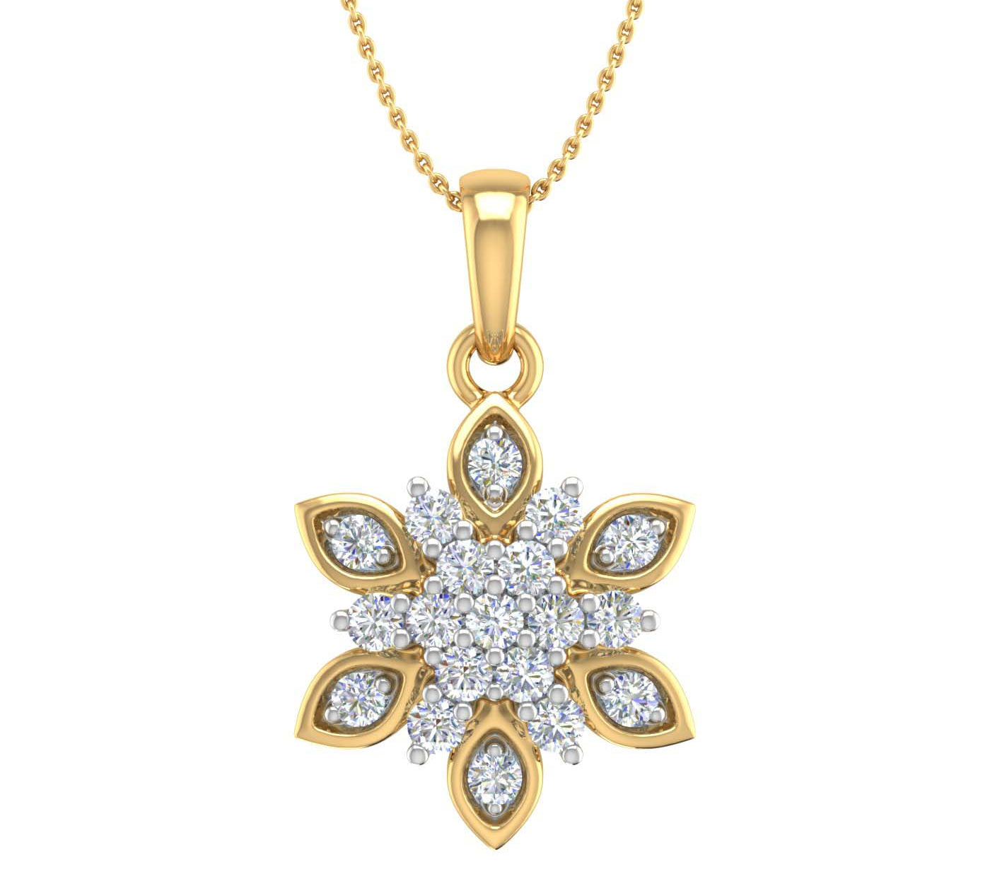 1/4 Carat Diamond Floral Cluster Pendant Necklace in Gold (Silver Chain Included)