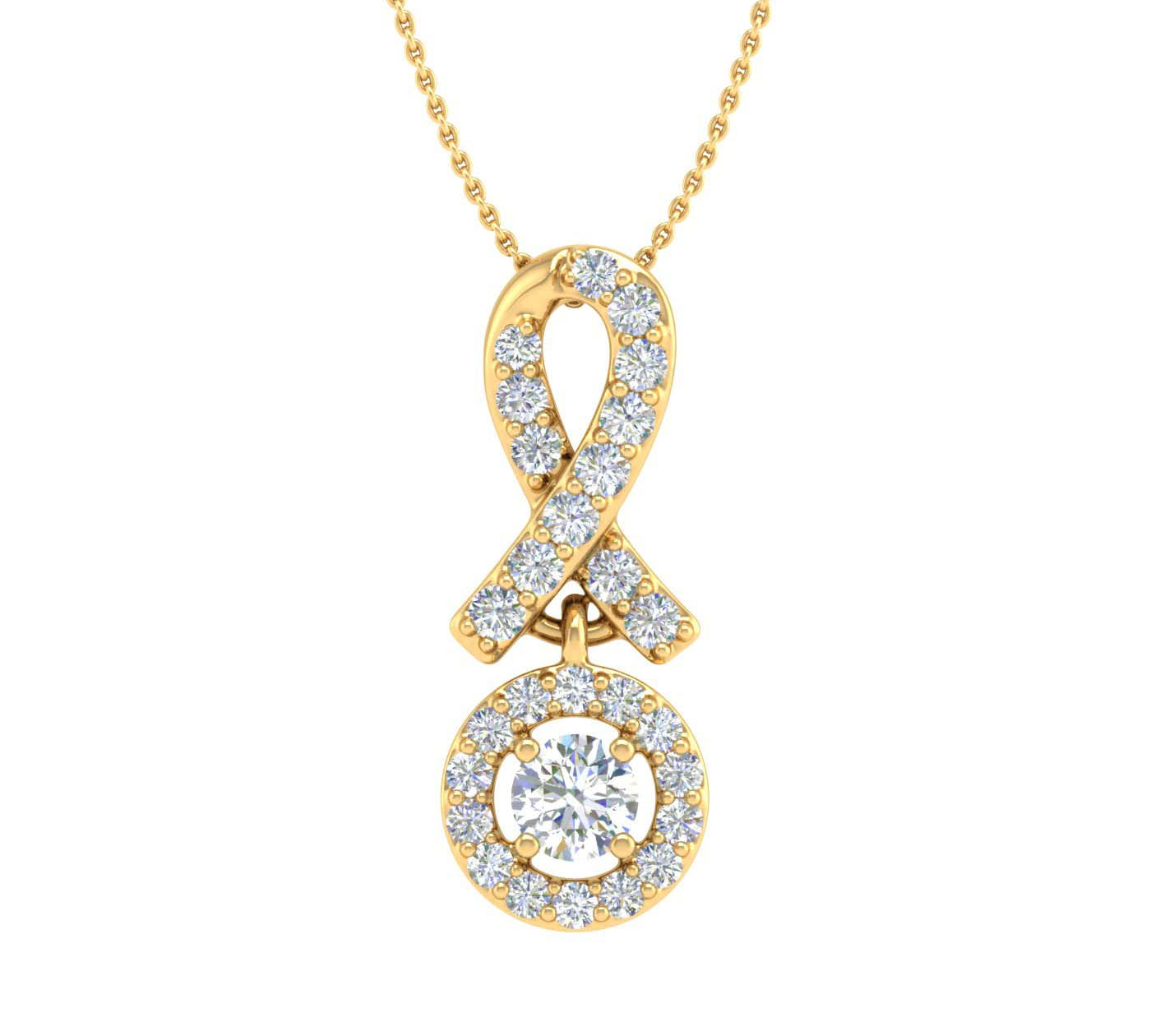 1/4 Carat Diamond Circle Drop Pendant Necklace in Gold (Silver Chain Included)
