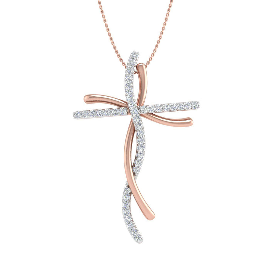 1/5 Carat Diamond Cross Pendant Necklace in Gold (Silver Chain Included) - IGI Certified