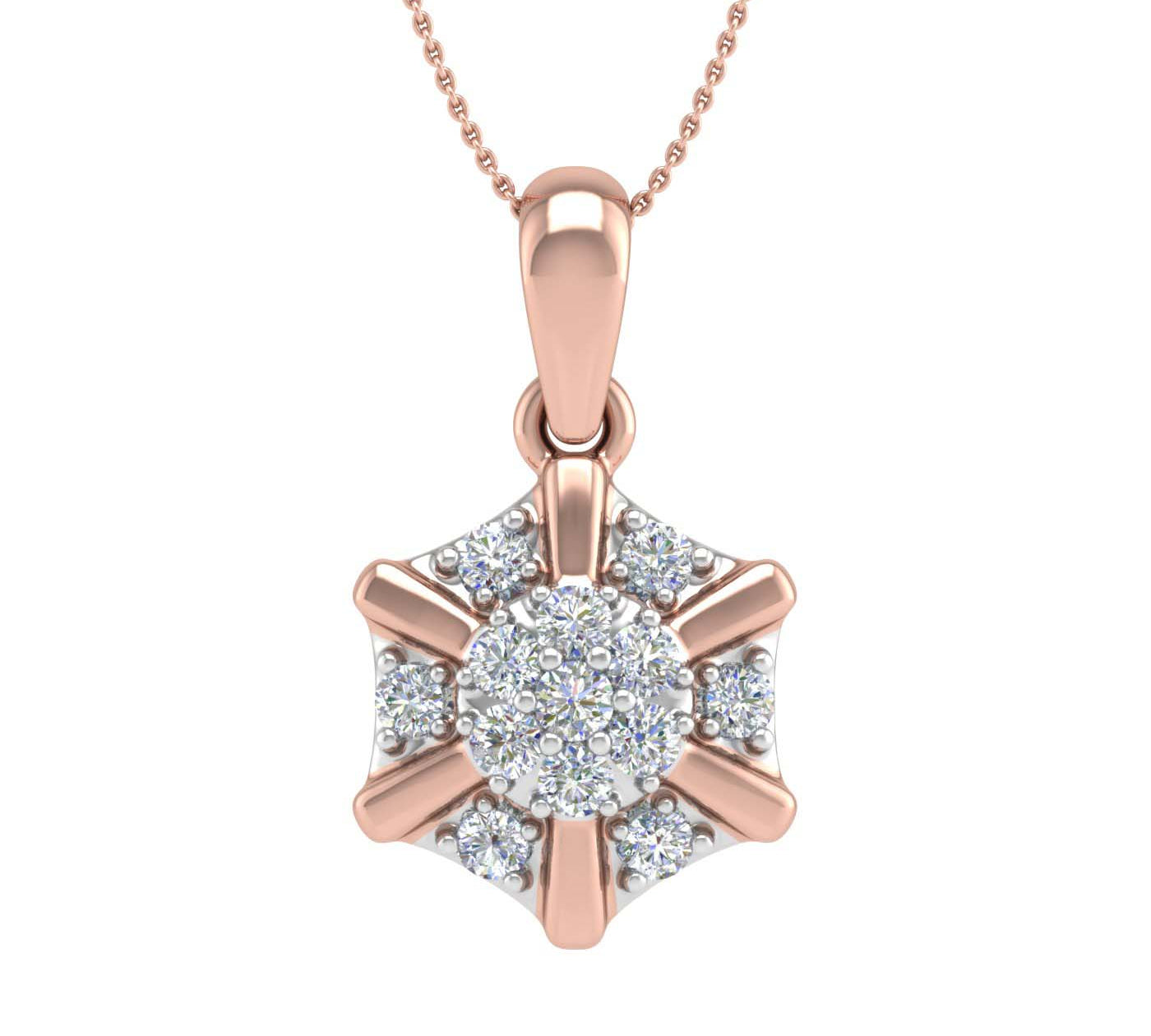 1/4 Carat Diamond Cluster Pendant Necklace in Gold (Silver Chain Included)