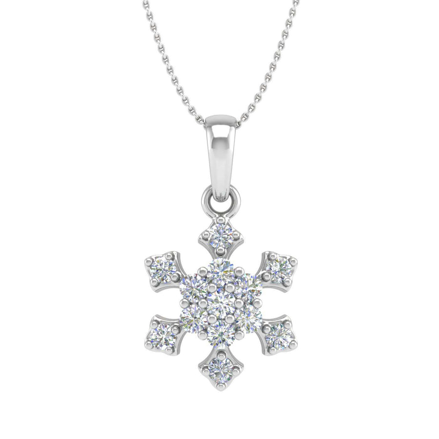 1/4 Carat Diamond Snowflake Pendant Necklace in Gold (Silver Chain Included)