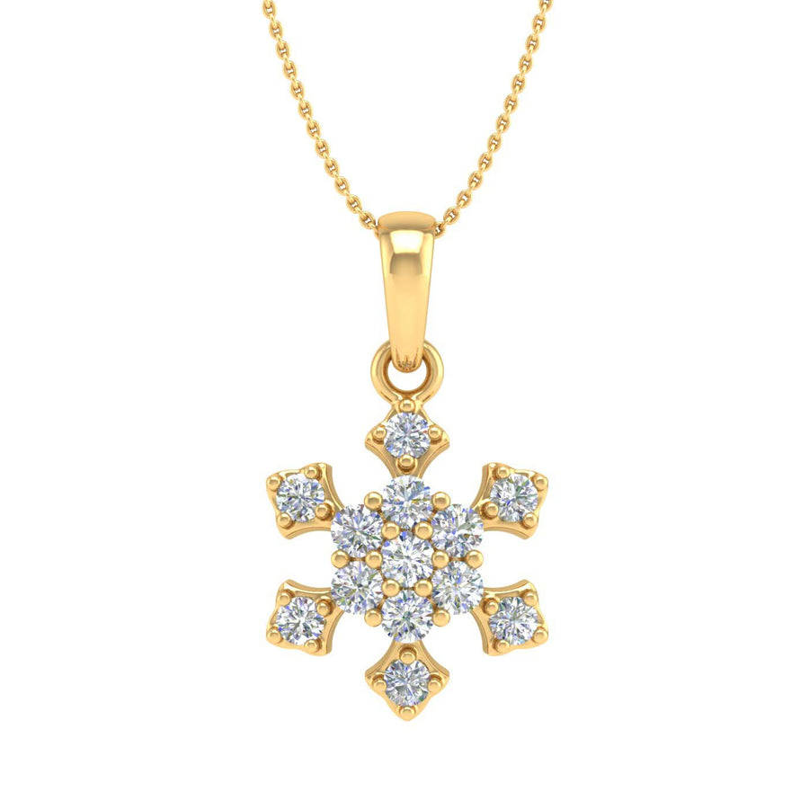 1/4 Carat Diamond Snowflake Pendant Necklace in Gold (Silver Chain Included) - IGI Certified