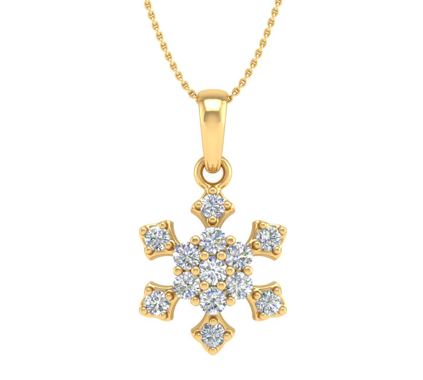 1/4 Carat Diamond Snowflake Pendant Necklace in Gold (Silver Chain Included)