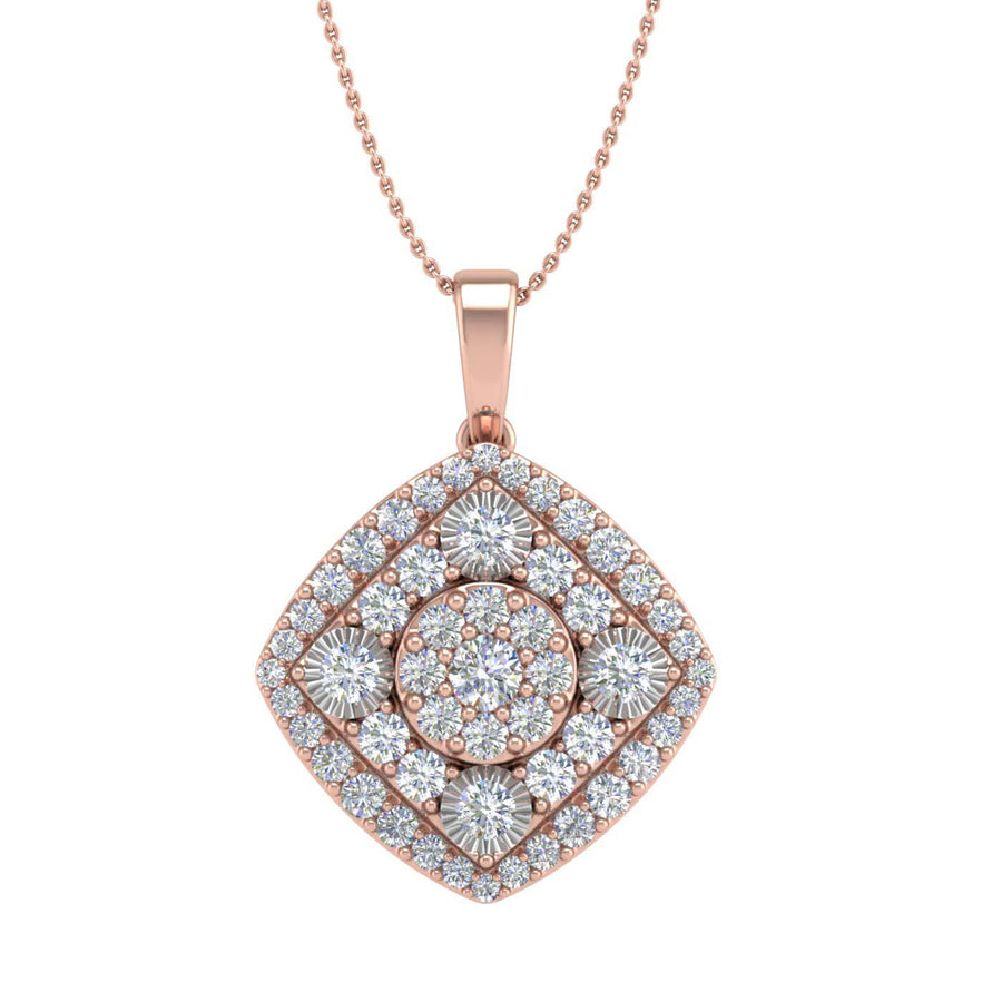1/2 Carat Diamond Cluster Pendant Necklace in Gold (Silver Chain Included) - IGI Certified