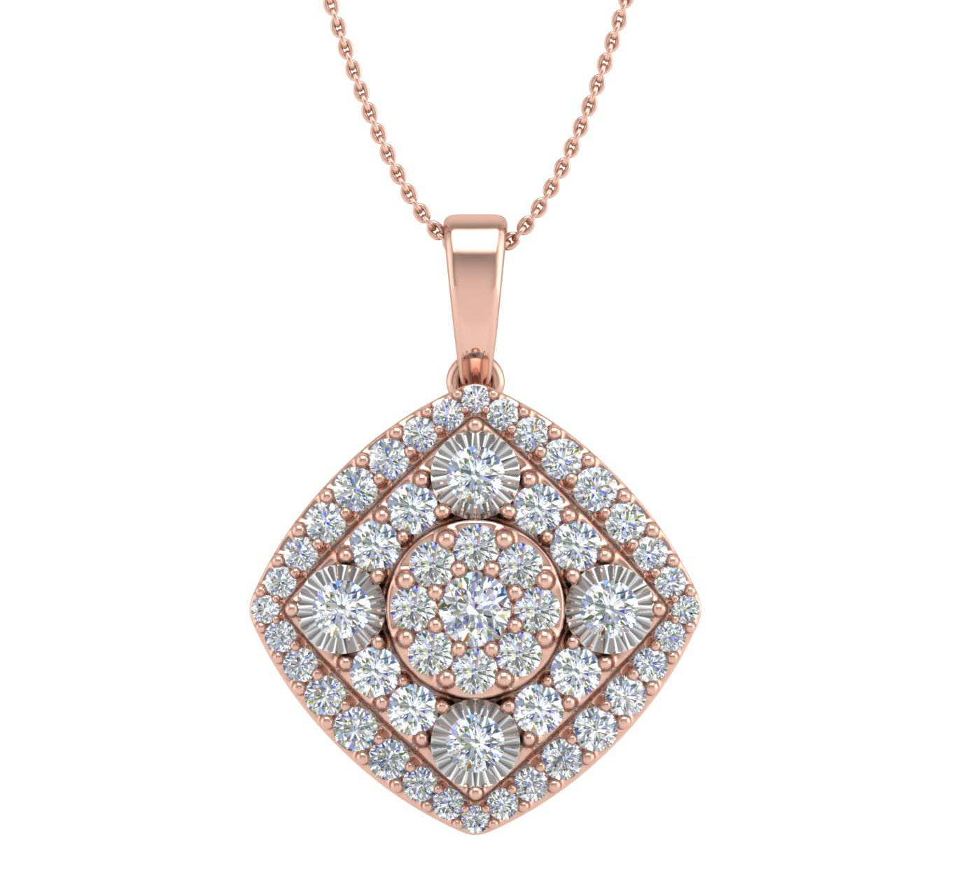 1/2 Carat Diamond Cluster Pendant Necklace in Gold (Silver Chain Included)