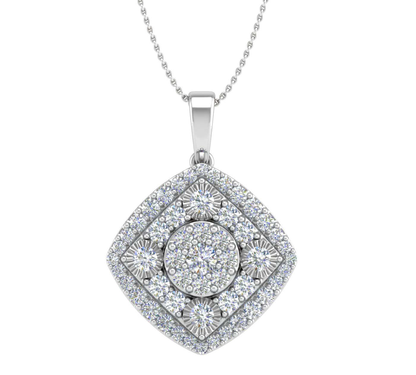 1/2 Carat Diamond Cluster Pendant Necklace in White Gold (Silver Chain Included) - IGI Certified