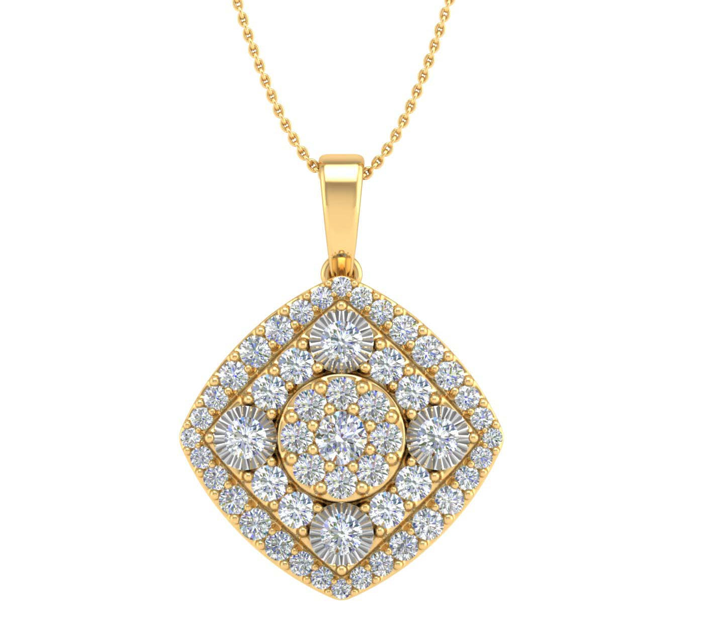 1/2 Carat Diamond Cluster Pendant Necklace in Gold (Silver Chain Included)