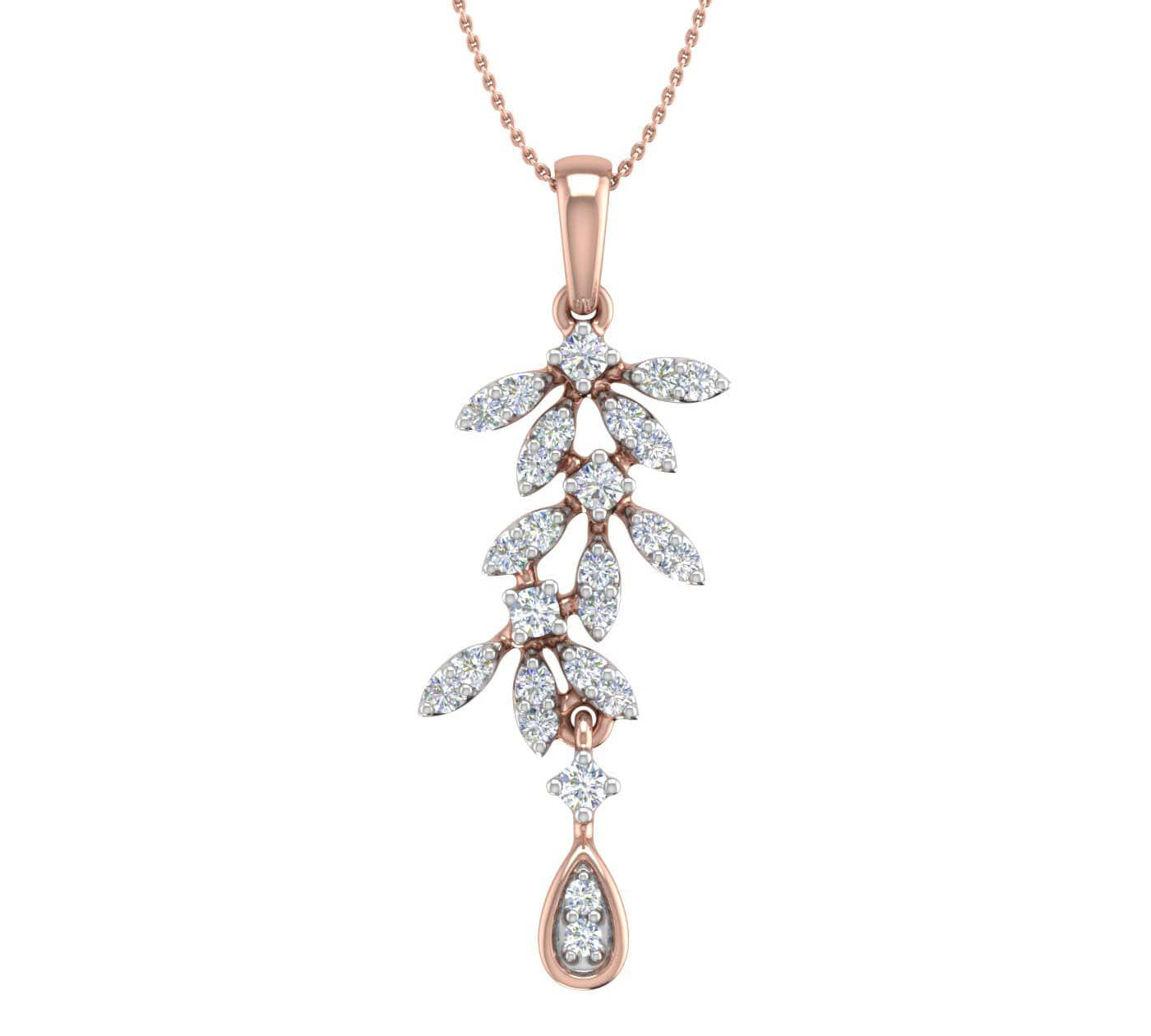 1/4 Carat Diamond Floral Drop Pendant Necklace in Gold (Silver Chain Included)