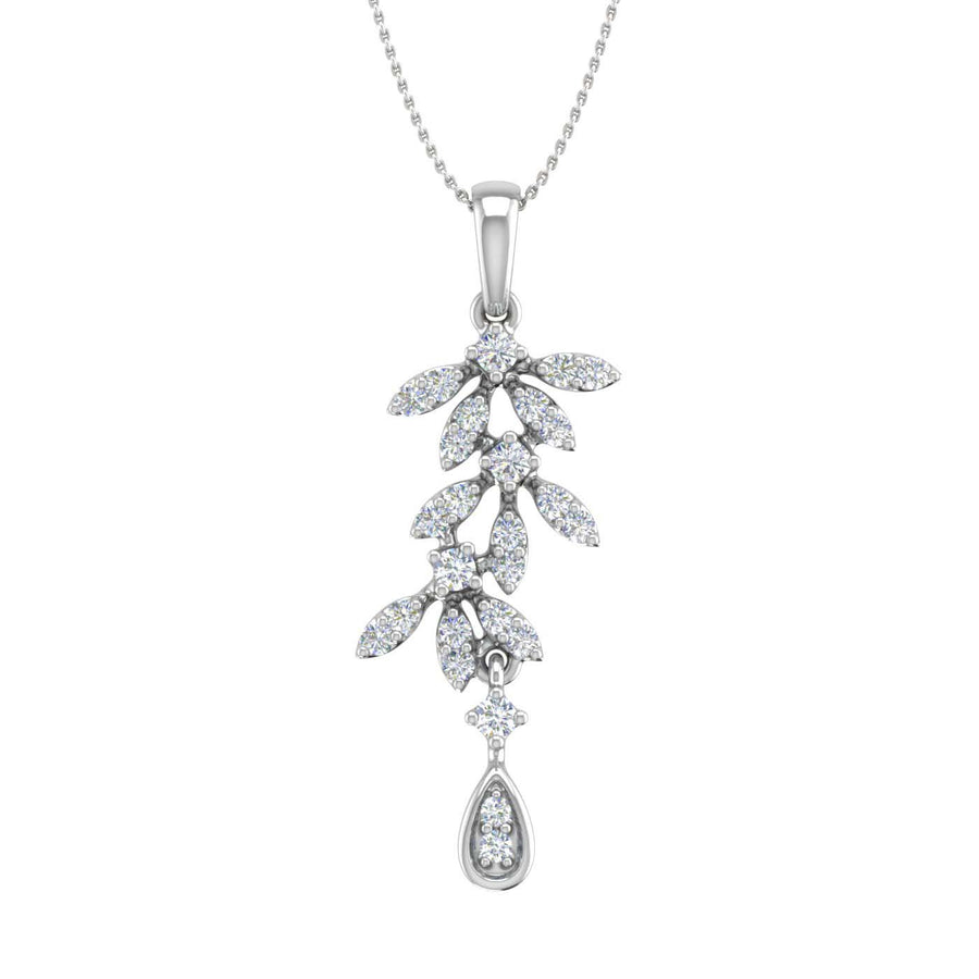 1/4 Carat Diamond Floral Drop Pendant Necklace in Gold (Silver Chain Included) - IGI Certified