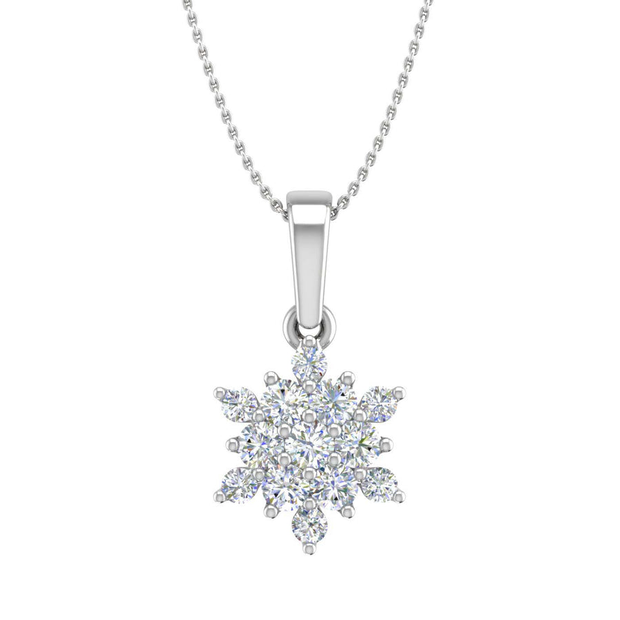1/3 Carat Diamond Halo Cluster Pendant Necklace in Gold (Silver Chain Included) - IGI Certified