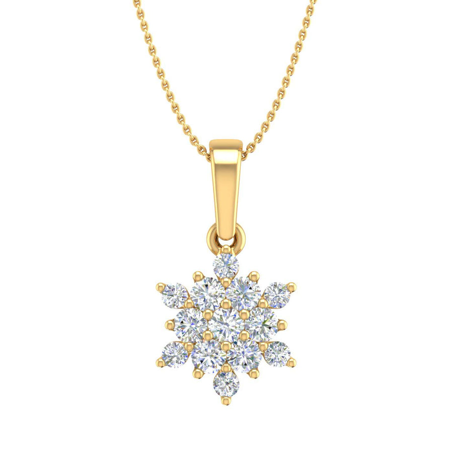 1/3 Carat Diamond Halo Cluster Pendant Necklace in Gold (Silver Chain Included) - IGI Certified