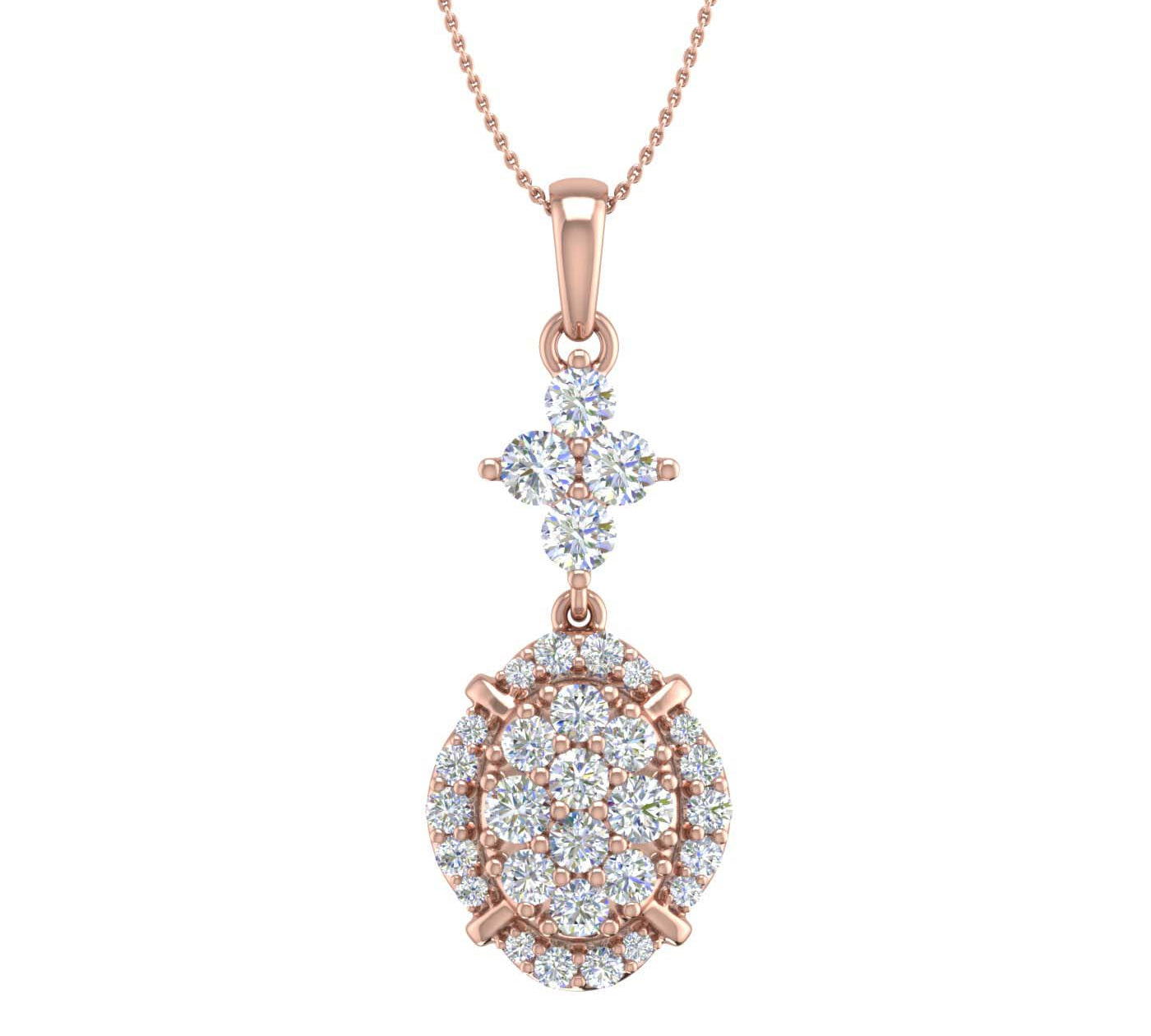 3/4 Carat Diamond Cluster Pendant Necklace in Gold (Silver Chain Included)