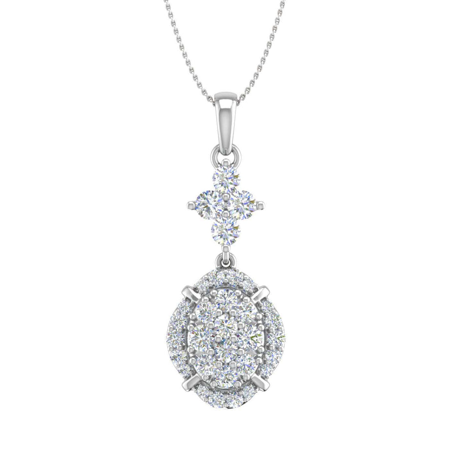 3/4 Carat Diamond Cluster Pendant Necklace in Gold (Silver Chain Included) - IGI Certified