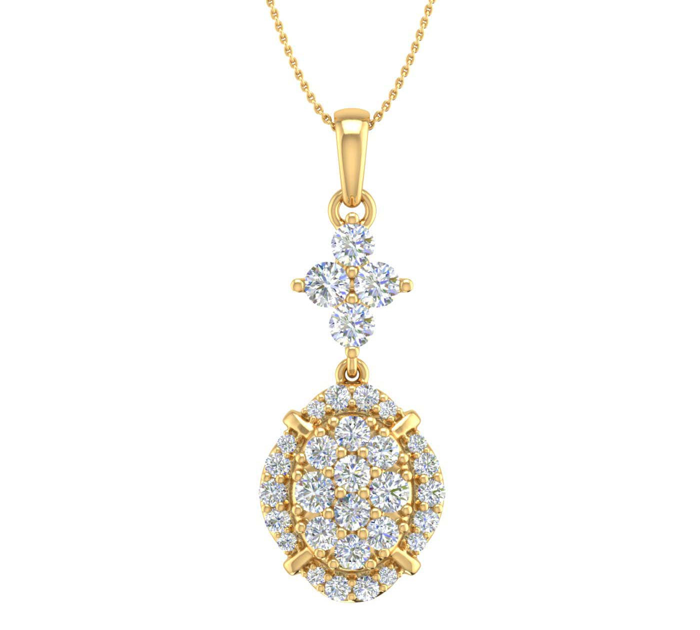 3/4 Carat Diamond Cluster Pendant Necklace in Gold (Silver Chain Included)