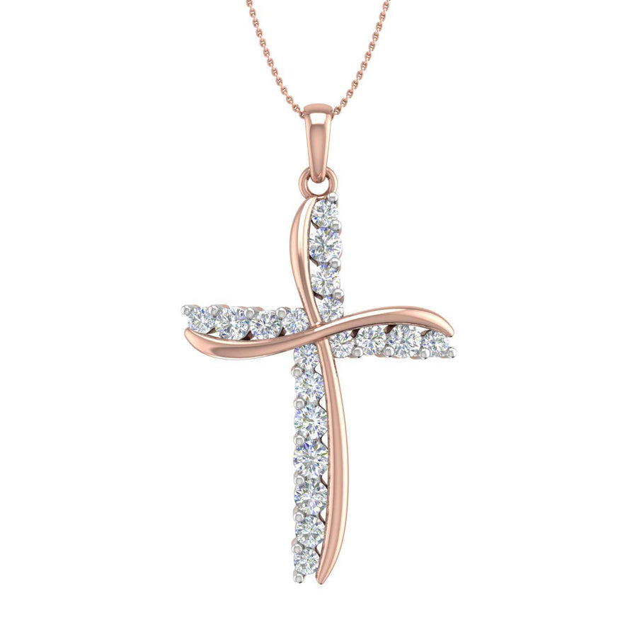 3/4 Carat Diamond Cross Pendant Necklace in Gold (Silver Chain Included) - IGI Certified