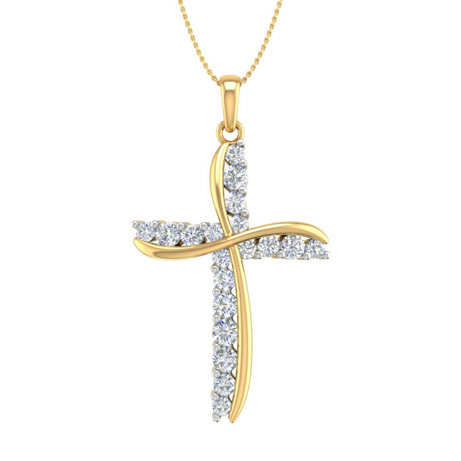 3/4 Carat Diamond Cross Pendant Necklace in Gold (Silver Chain Included) - IGI Certified