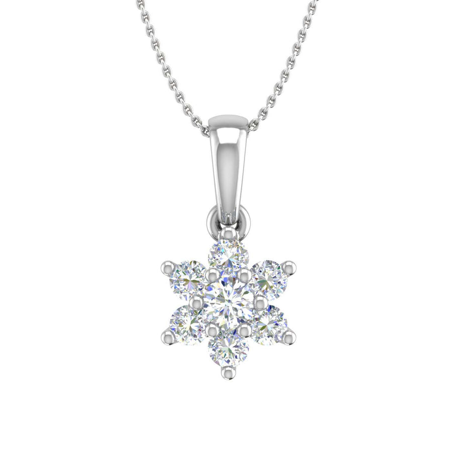 1/5 Carat 7-Stone Diamond Floral Cluster Pendant Necklace in Gold (Silver Chain Included)