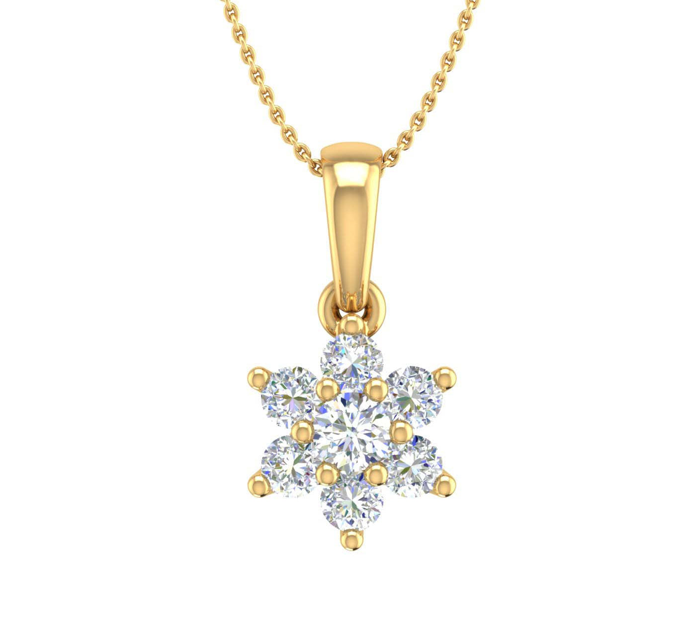 1/5 Carat 7-Stone Diamond Floral Cluster Pendant Necklace in Gold (Silver Chain Included)