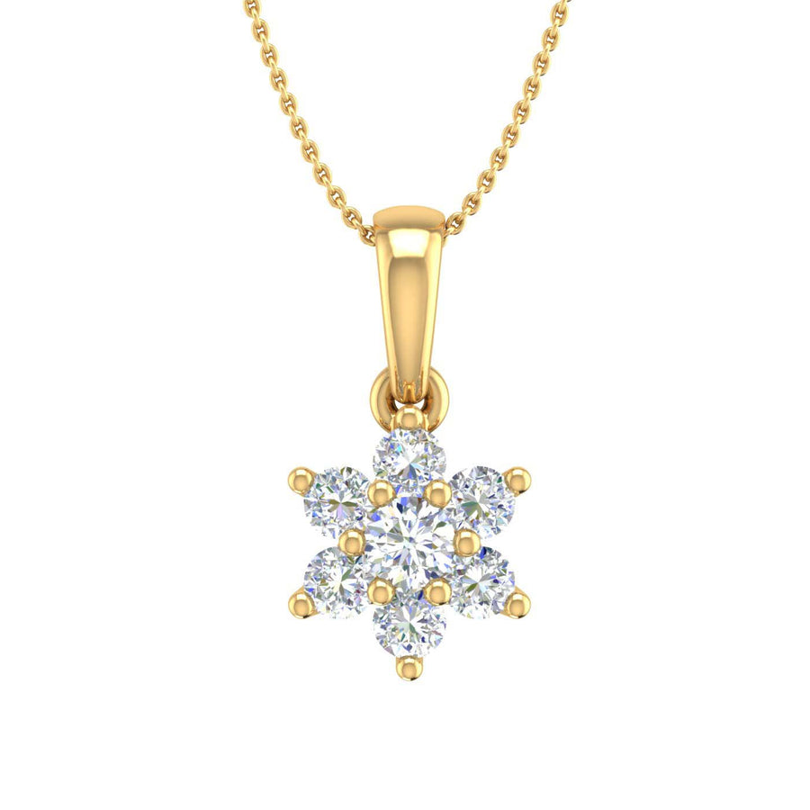 1/5 Carat 7-Stone Diamond Floral Cluster Pendant Necklace in Gold (Silver Chain Included) - IGI Certified