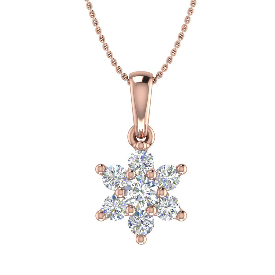 1/4 Carat 7-Stone Diamond Floral Cluster Pendant Necklace in Gold (Silver Chain Included)