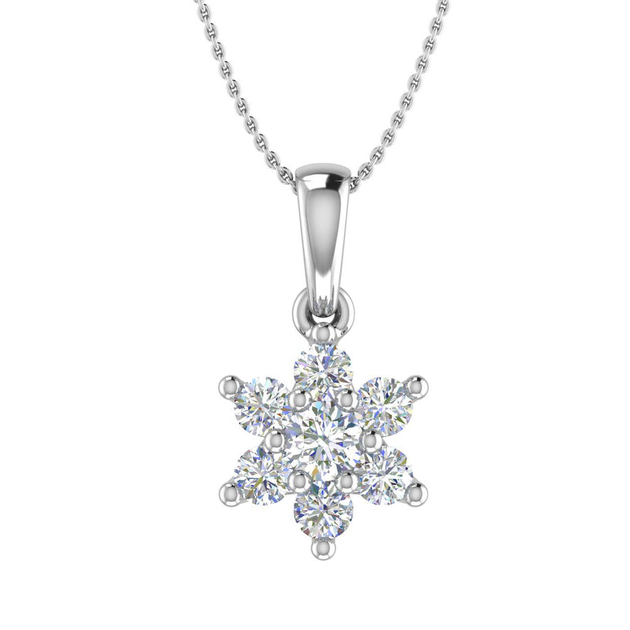 1/4 Carat 7-Stone Diamond Floral Cluster Pendant Necklace in Gold (Silver Chain Included) - IGI Certified
