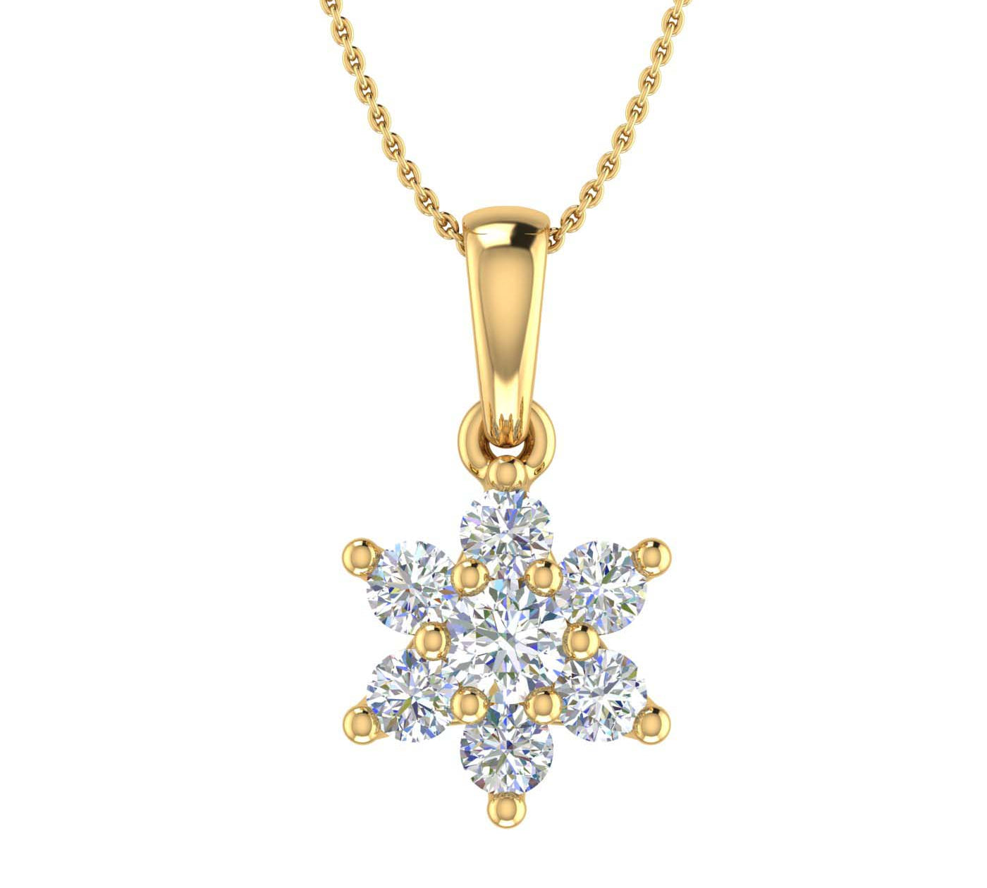 1/4 Carat 7-Stone Diamond Floral Cluster Pendant Necklace in Gold (Silver Chain Included)