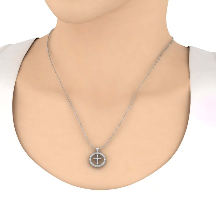 3/4 Carat Diamond Cross Pendant Necklace in Gold (Silver Cable Chain)